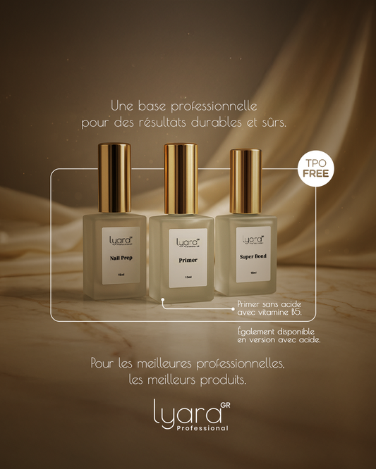 Produits Lyara sur table professionnelle de manucure